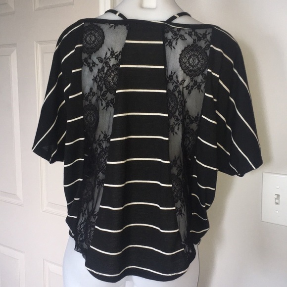 Woodleigh stripe cut out lace insert short sleeve top - Picture 8 of 11